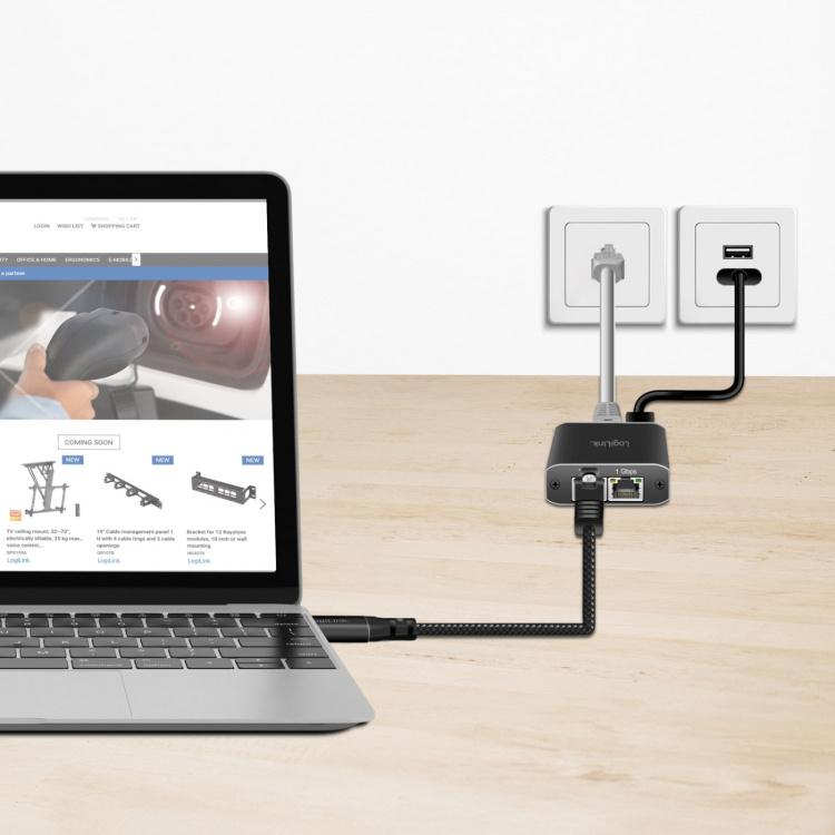 LogiLink USB-C till Nätverkskabel RJ45 1 Gbps Aktiv 1 m