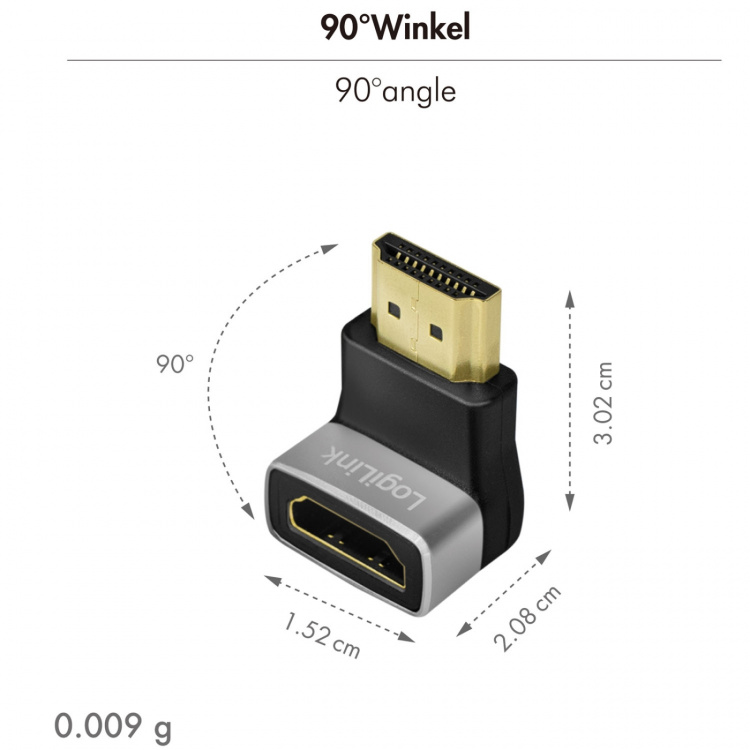 LogiLink HDMI-adapter Vinklad 270° Hane-Hona 8K/60 Hz LogiLink HDMI-adapter Vinklad 270° Hane-Hona 8K/60 Hz