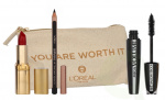 L\'Oreal I Am Worth It Red Set 15 ml Mascara 9ml/Black pencil 1.2ml/Satin Lipstick Red Passion 297 4.8 gr