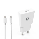 Nedis Väggladdare | 20 W | GaN | PD3.0 | Snabbladdnings funktion | 1.67 A / 2.22 A / 3.0 A | Antal utgångar: 1 | USB-C™ | Lightning 8-Pin (Lös) Kabel | 1.00 m | Automatiskt val av Spänning | Vit