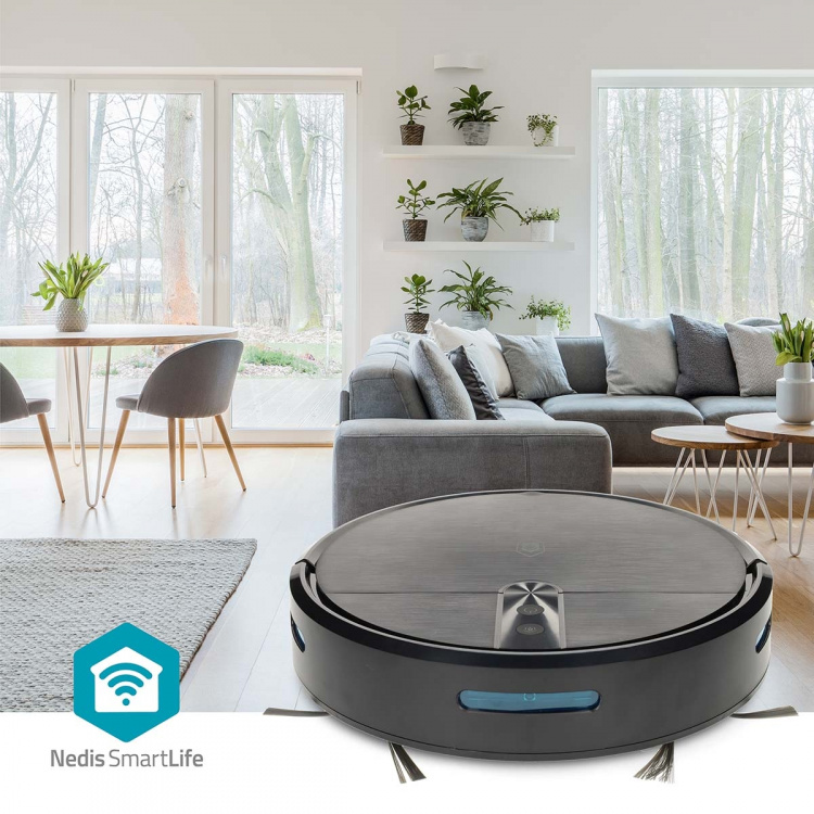 Nedis SmartLife Robot Dammsugare | Slumpmässigt | Wi-Fi | Kapacitet insamlingsreservoir: 0.6 l | Automatisk laddning | Maximal användningstid: 2 timmar | Svart | Android™ / IOS