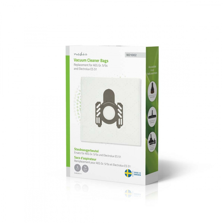 Nedis Dammsugarpåse | 4 st. | Syntetisk | Säljs mest för: AEG Gr. 5/5s and Electrolux ES 51 / AEG GR5 / Electrolux E51 | Vit