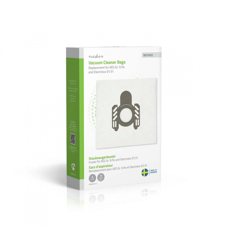 Nedis Dammsugarpåse | 4 st. | Syntetisk | Säljs mest för: AEG Gr. 5/5s and Electrolux ES 51 / AEG GR5 / Electrolux E51 | Vit