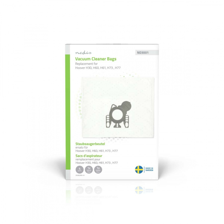 Nedis Dammsugarpåse | 4 st. | Syntetisk | Säljs mest för: Hoover H60 / Hoover H61 / Hoover H73 / Hoover H77 | Vit