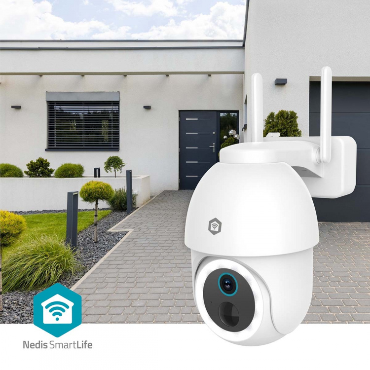 Nedis SmartLife Utomhus Kamera | Spotlight | 3MP Full HD 1296p | Panorera lutning | IP65 | Max. batteritid: 3 Månader | microSD (ingår inte) / Molnlagring (tillval) | 5 V DC | Med rörelsesensor | Nattsikt | Vit Nedis SmartLife Utomhus Kamera | Spotlight | 3MP Full HD 1296p | Panorera lutning | IP65 | Max. batteritid: 3 Månader | microSD (ingår inte) / Molnlagring (tillval) | 5 V DC | Med rörelsesensor | Nattsikt | Vit