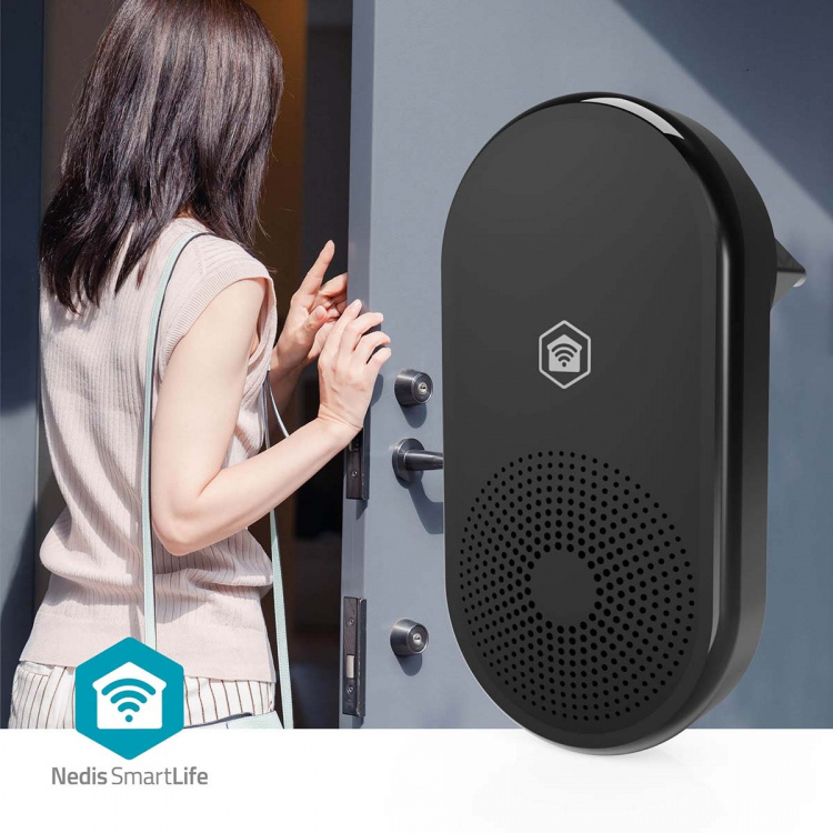 Nedis SmartLife Ringklocka | RF, frequency 433 Mhz | Tillbehör till: WIFICDP11BK / WIFICDP21BK / WIFICDP31BK | Strömadapter | 55 Ljud | 110 - 240 V AC 50/60 Hz | Justerbar volym | Svart Nedis SmartLife Ringklocka | RF, frequency 433 Mhz | Tillbehör till: WIFICDP11BK / WIFICDP21BK / WIFICDP31BK | Strömadapter | 55 Ljud | 110 - 240 V AC 50/60 Hz | Justerbar volym | Svart