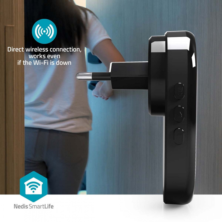 Nedis SmartLife Ringklocka | RF, frequency 433 Mhz | Tillbehör till: WIFICDP11BK / WIFICDP21BK / WIFICDP31BK | Strömadapter | 55 Ljud | 110 - 240 V AC 50/60 Hz | Justerbar volym | Svart Nedis SmartLife Ringklocka | RF, frequency 433 Mhz | Tillbehör till: WIFICDP11BK / WIFICDP21BK / WIFICDP31BK | Strömadapter | 55 Ljud | 110 - 240 V AC 50/60 Hz | Justerbar volym | Svart