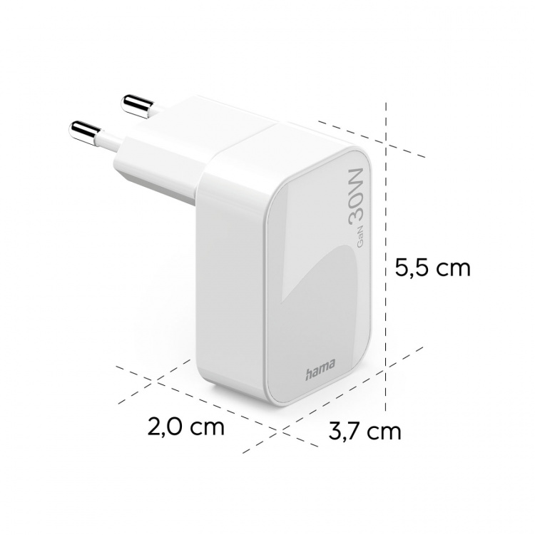 Hama Laddare 1xUSB-C GaN PD 30W Snabb Hopfällbar Mini Vit