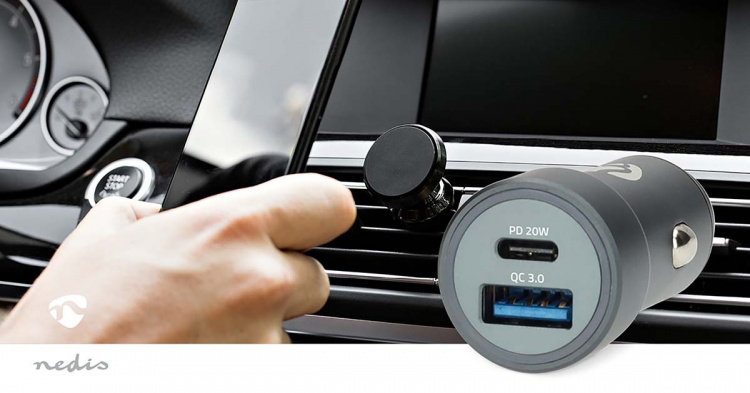 Nedis Billaddare | 38 W | 1.5 / 1.67 / 2.0 / 2.22 / 3.0 A | Antal utgångar: 2 | Port typ: USB-A / USB-C™ | Automatiskt val av Spänning