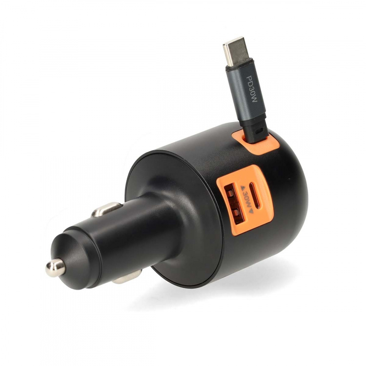 Nedis Billaddare | 60 W | 2.4 / 3.0 A | Antal utgångar: 3 | Port typ: USB-A / USB-C™ | USB-C™ utdragbar kabel | 0.70 m | Automatiskt val av Spänning