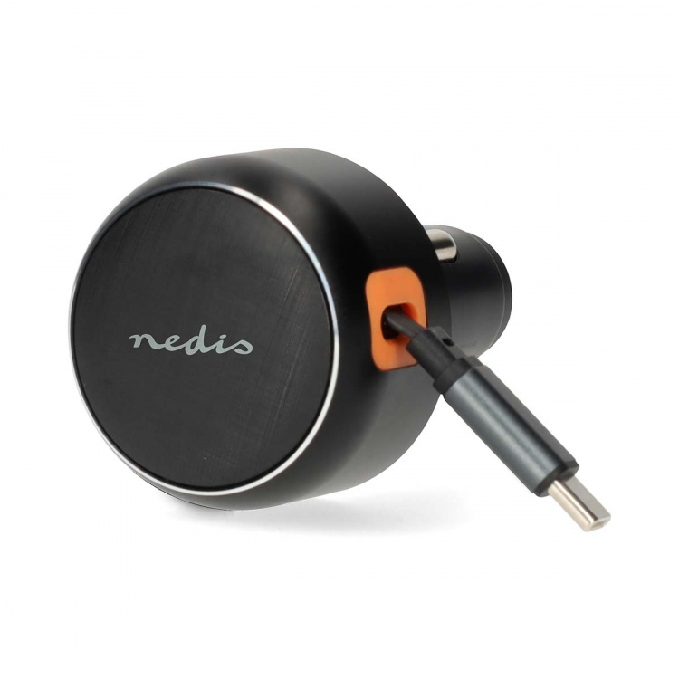 Nedis Billaddare | 30 W | 2.4 / 3.0 A | Antal utgångar: 1 | USB-C™ utdragbar kabel | 0.70 m | Automatiskt val av Spänning