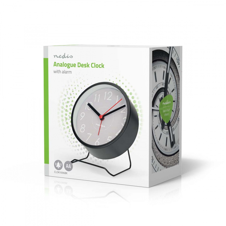 Nedis Analog skrivbords alarmklocka | Snooze-funktion | Tyst urverk | Svart