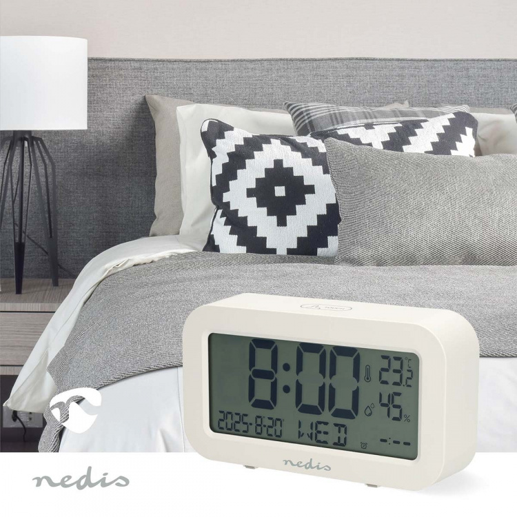 Nedis Digital skrivbords alarmklocka | LCD | Bakgrundsbelysning | Snooze-funktion | Datum display | Timer funktion | Vit