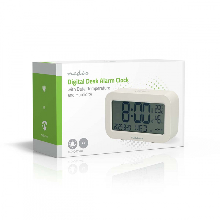 Nedis Digital skrivbords alarmklocka | LCD | Bakgrundsbelysning | Snooze-funktion | Datum display | Timer funktion | Vit