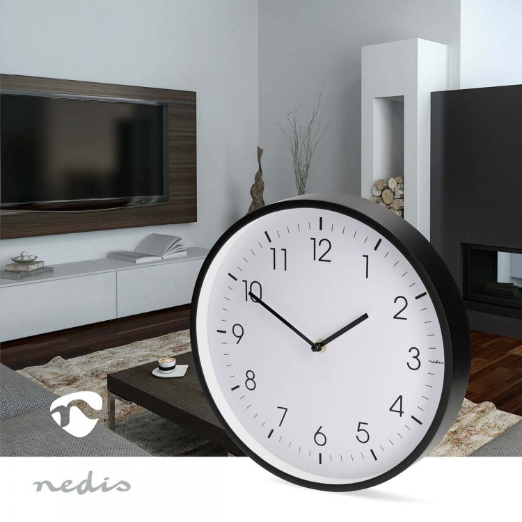 Nedis Väggklocka | Diameter: 300 mm | Plast | Tyst rörelse | Svart