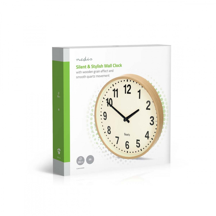 Nedis Väggklocka | Diameter: 300 mm | Trä | Tyst rörelse | Trä