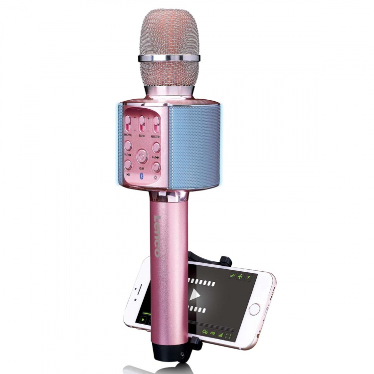 Lenco Bluetooth® Karaokemikrofon med högtalare och belysning Rosa