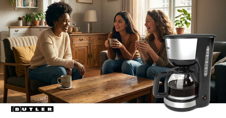 Butler Kaffebryggare | 1,25 l | 1000 W | 10 koppar | Varmhållningsfunktion | Automatisk avstängning | Svart / rostfritt stål
