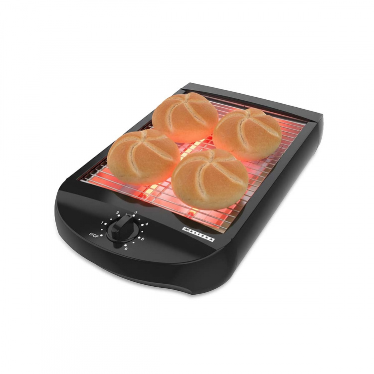 MELISSA Platt brödrost | 600W | Timer | Löstagbar smulbricka | Automatisk avstängning | Svart