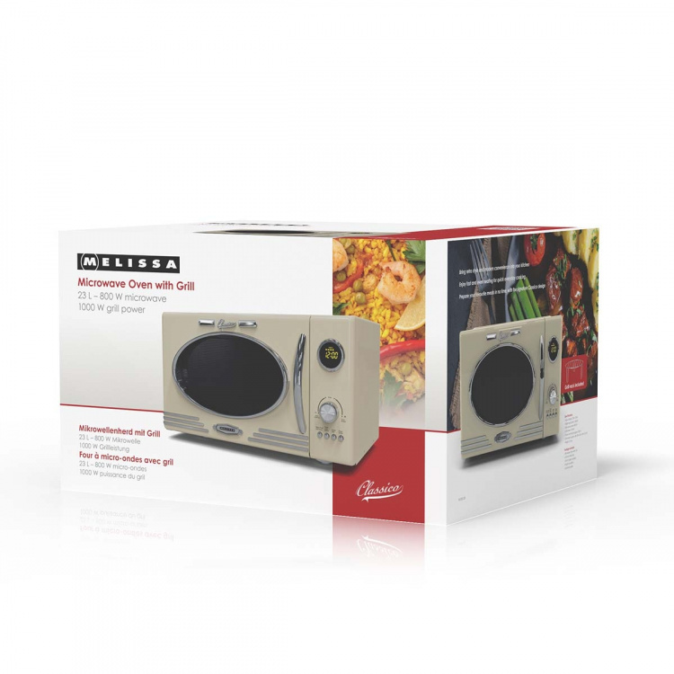 MELISSA Mikrovågsugn med grill | 800 W | 23 l kapacitet | 12 program | 5 effektnivåer | Upptining | 60-minuterstimer | Cream