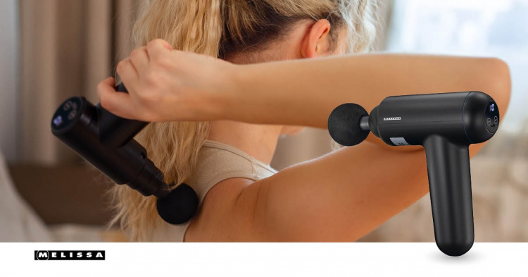 MELISSA Uppladdningsbar massagepistol med LED och 4 massagehuvuden, svart