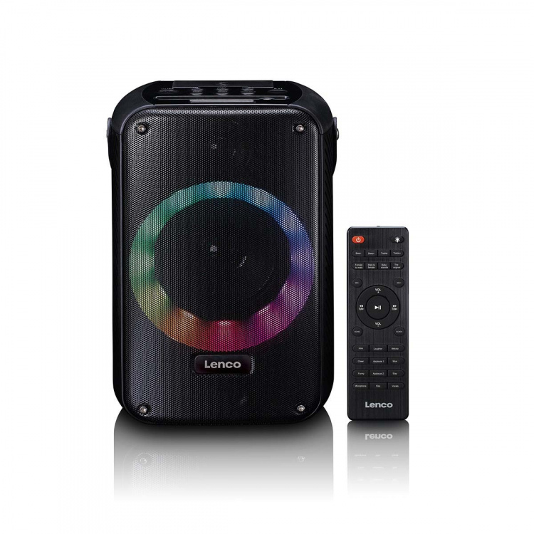 Lenco Karaokesystem med Bluetooth®, uppladdningsbart batteri, trådlös karaokemikrofon och LED-belysning för disco Svart