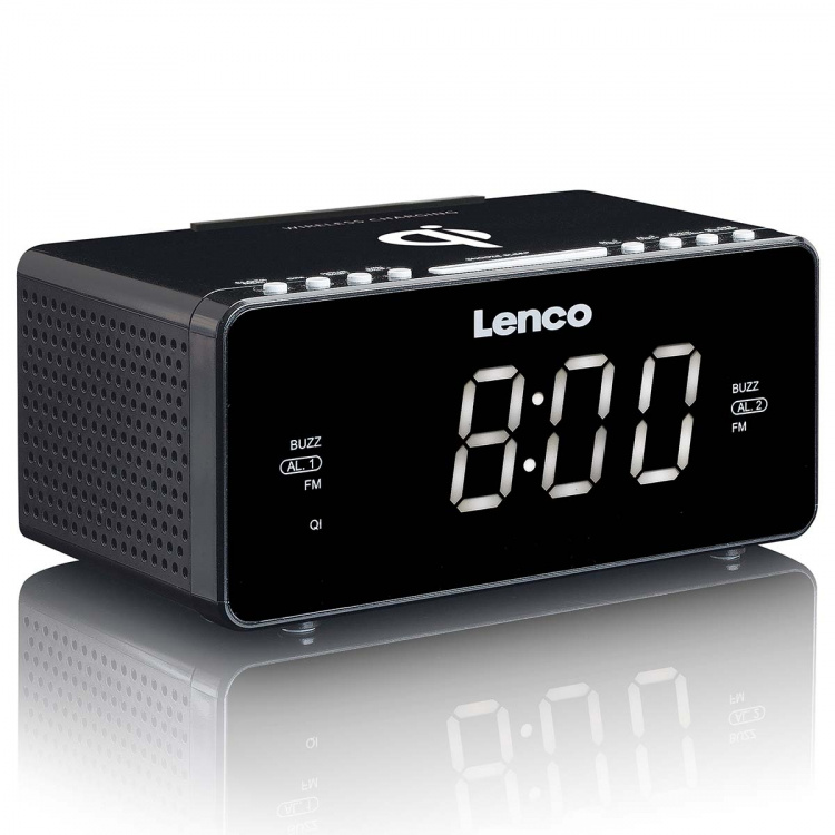 Lenco Stereo FM-klockradio med USB och Qi trådlös laddning för smartphone Svart Lenco Stereo FM-klockradio med USB och Qi trådlös laddning för smartphone Svart