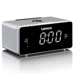 Lenco Stereo FM-klockradio med USB och Qi trådlös laddning för smartphone Silver Lenco Stereo FM-klockradio med USB och Qi trådlös laddning för smartphone Silver