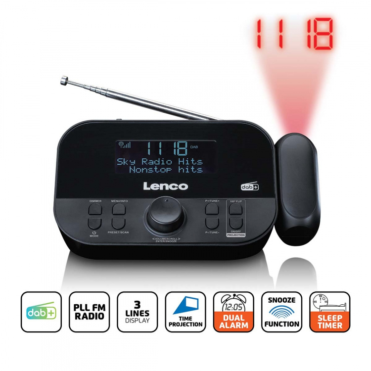 Lenco DAB+, FM-klockradio med projektion