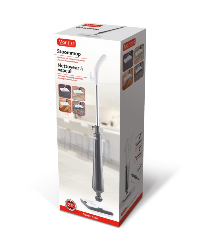 Montiss Steam Mop Grey 350 ml med 4 m sladd och 4 tillbehör