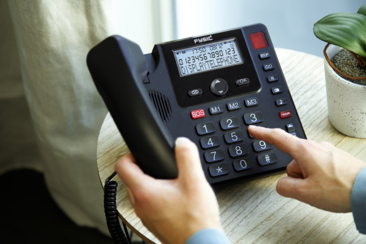 Fysic Sladdansluten telefon med stor knapp och display för seniorer Svart Fysic Sladdansluten telefon med stor knapp och display för seniorer Svart