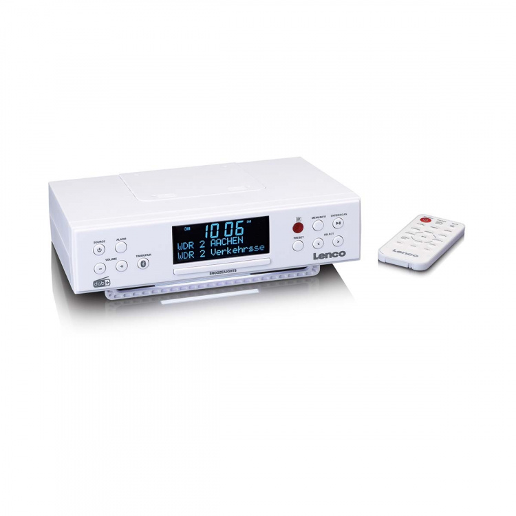 Lenco DAB+/FM köksradio med Bluetooth® LED-belysning och timer Vit Lenco DAB+/FM köksradio med Bluetooth® LED-belysning och timer Vit
