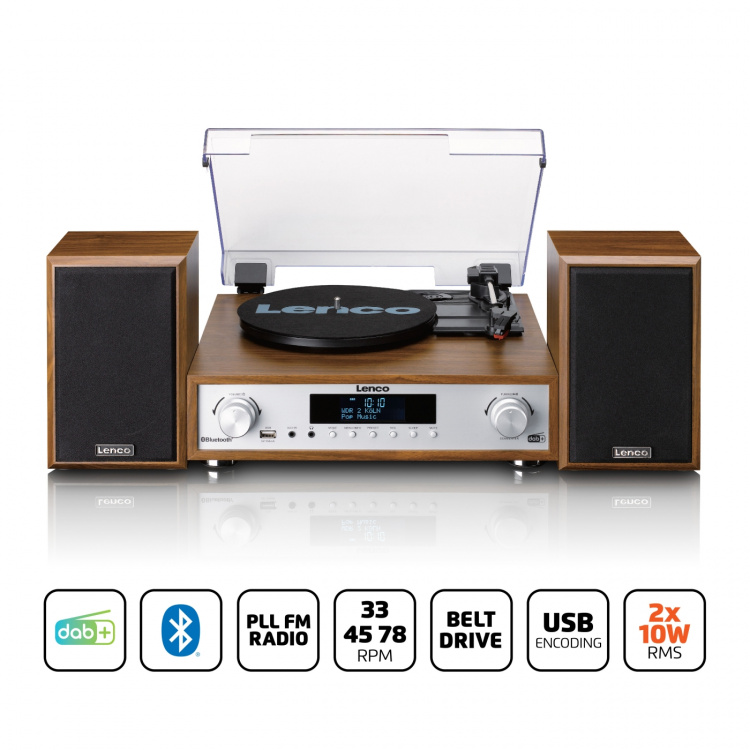 Lenco HiFi Stereoanläggning med skivspelare, DAB+/FM-radio och Bluetooth® Wood Lenco HiFi Stereoanläggning med skivspelare, DAB+/FM-radio och Bluetooth® Wood