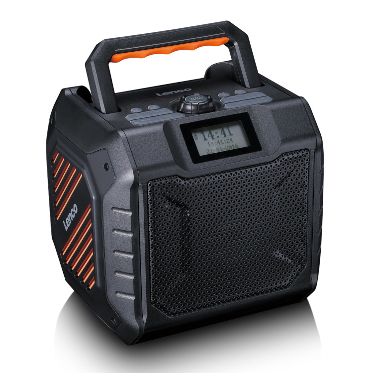 Lenco Kraftfull bärbar DAB+/FM-radio för utomhusbruk med Bluetooth® IPX5-vattentät Grå Lenco Kraftfull bärbar DAB+/FM-radio för utomhusbruk med Bluetooth® IPX5-vattentät Grå