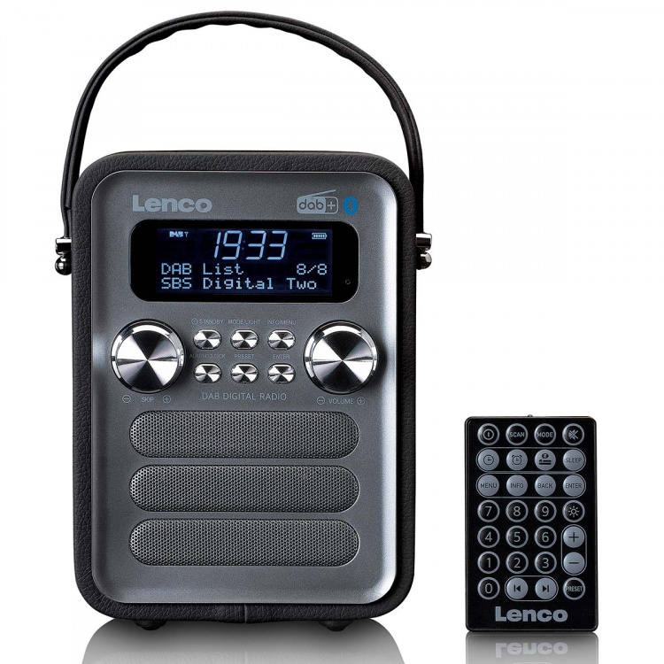 Lenco Bärbar DAB+ FM-radio med Bluetooth® och AUX-ingång, uppladdningsbart batteri Svart Lenco Bärbar DAB+ FM-radio med Bluetooth® och AUX-ingång, uppladdningsbart batteri Svart