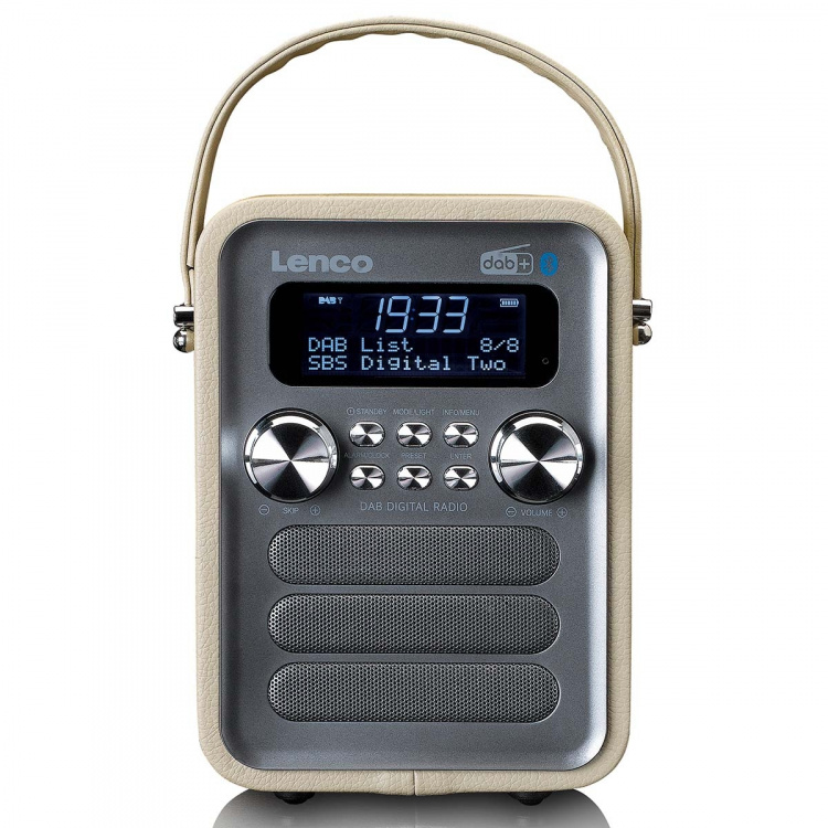 Lenco Bärbar DAB+ FM-radio med Bluetooth® och AUX-ingång, uppladdningsbart batteri Taupe Lenco Bärbar DAB+ FM-radio med Bluetooth® och AUX-ingång, uppladdningsbart batteri Taupe
