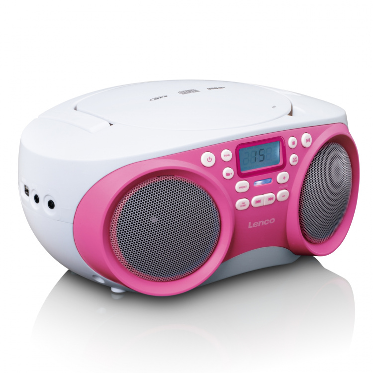 Lenco Bärbar FM-radio/CD/MP3- och USB-spelare Rosa Lenco Bärbar FM-radio/CD/MP3- och USB-spelare Rosa