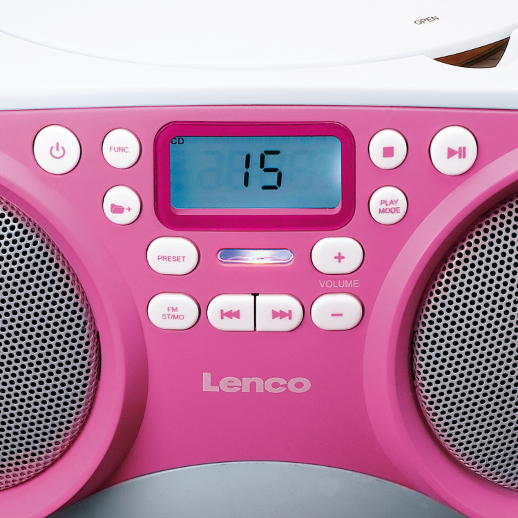 Lenco Bärbar FM-radio/CD/MP3- och USB-spelare Rosa Lenco Bärbar FM-radio/CD/MP3- och USB-spelare Rosa