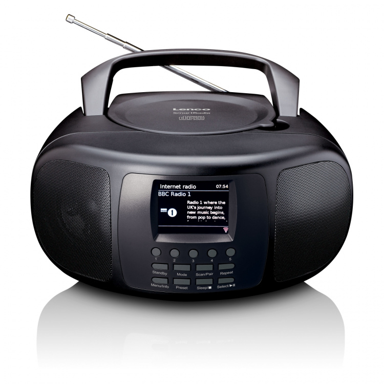 Lenco Portabel internetradio med DAB+/FM, Bluetooth®, CD-spelare och stor LCD-färgdisplay Svart Lenco Portabel internetradio med DAB+/FM, Bluetooth®, CD-spelare och stor LCD-färgdisplay Svart