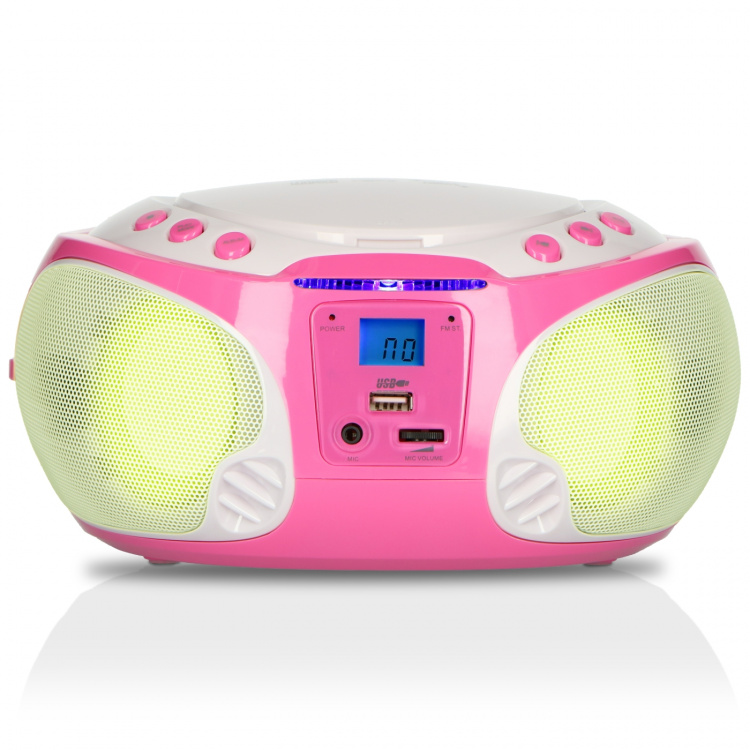 Lenco Bärbar FM-radio CD/MP3/USB Mikrofon och ljuseffekter Rosa
