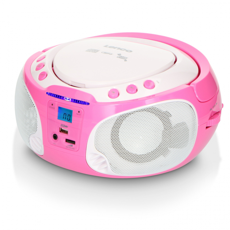 Lenco Bärbar FM-radio CD/MP3/USB Mikrofon och ljuseffekter Rosa