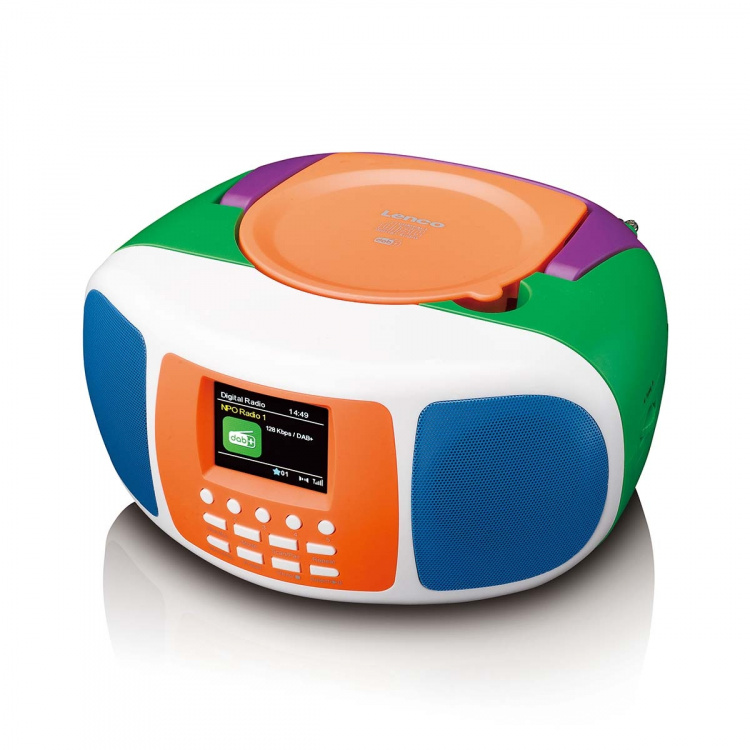 Lenco Bärbar DAB+/FM-radio med Bluetooth®, CD-spelare och stor LCD-färgdisplay Glada färger för barn