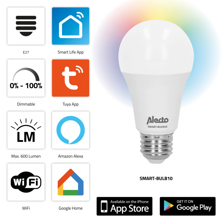 Alecto Smart LED-färglampa med Wi-Fi 2-pack Alecto Smart LED-färglampa med Wi-Fi 2-pack