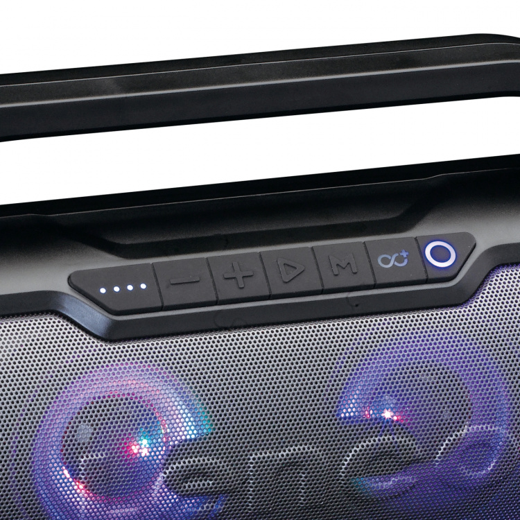 Lenco Stänksäker Bluetooth®-högtalare med FM-radio, USB, SD och partybelysning Svart Lenco Stänksäker Bluetooth®-högtalare med FM-radio, USB, SD och partybelysning Svart