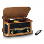 Lenco Retro skivspelare i trä med Bluetooth®, DAB+/FM-radio, USB-kodning, CD-spelare, kassettspelare och inbyggda högtalare Lenco Retro skivspelare i trä med Bluetooth®, DAB+/FM-radio, USB-kodning, CD-spelare, kassettspelare och inbyggda högtalare