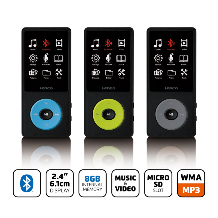 Lenco MP3/MP4-spelare med Bluetooth® och 8 GB internminne Green