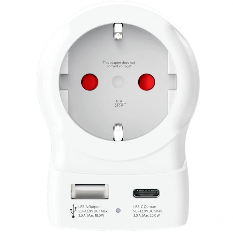 SKROSS Reseadapter Europa till USA m.fl. USB-A/USB-C 20W PD Jordad