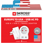 SKROSS Reseadapter Europa till USA m.fl. USB-A/USB-C 20W PD Jordad