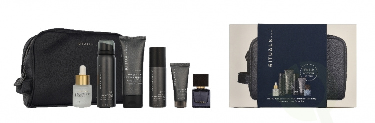 Rituals Homme Giftset 225 ml Roi d’Orient 15 ml/Homme Shower Foam 50ml/Homme 24h Anti-Perspirant Spray 50ml/Namaste Hyaluronic Acid Natural Booster 20 ml/Homme 24h Hydrating Face Cream 20ml/Homme Strengthening Caffeine Shampoo 70ml/Homme Toiletry Bag