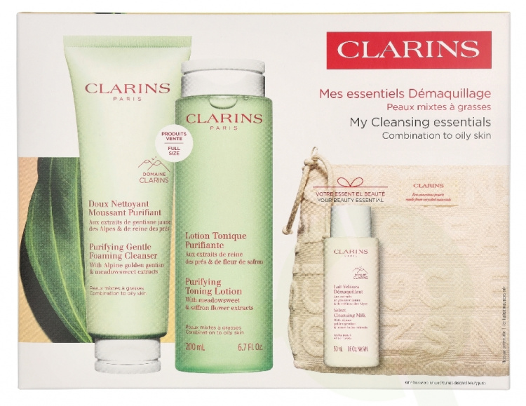 Clarins Cleansing Combination Set 375 ml Foaming Cleanser 125ml/Lotion 200ml/Milk 50ml/Purse